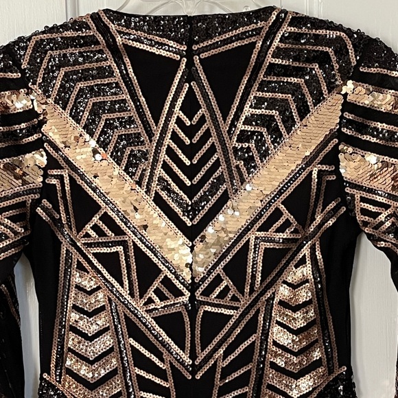 Express Black & Gold V Neck Stretch Sequin Mini Dress Small Mobwife Y2K 90’s - Picture 8 of 15